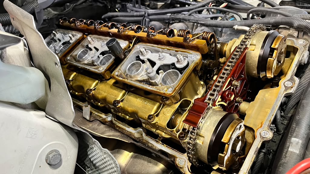 Timing chain and camshaft service on a European engine
