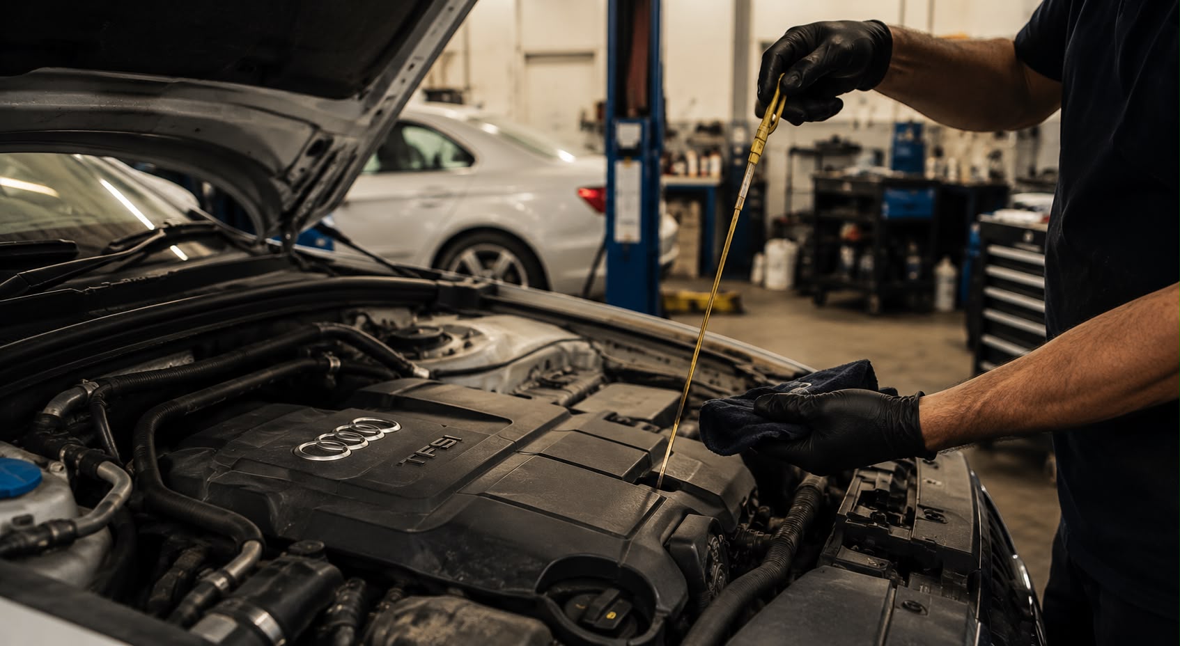 Oil & fluid service on an Audi at Euro Auto Works